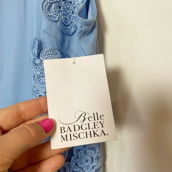 Badgley Mischka Womens Sleeveless Mini Bridesmaid Dress Blue S Mesh Floral NWT - Picture 2 of 10